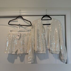Mango Sequin Jacket and Shorts Set in White